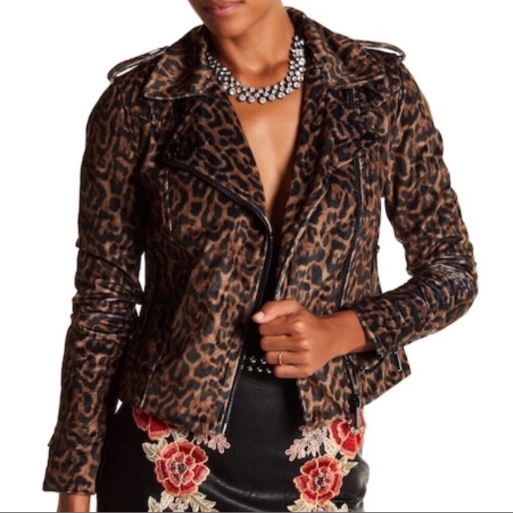 Bebe Brown Leopard Moto Style Jacket NWT